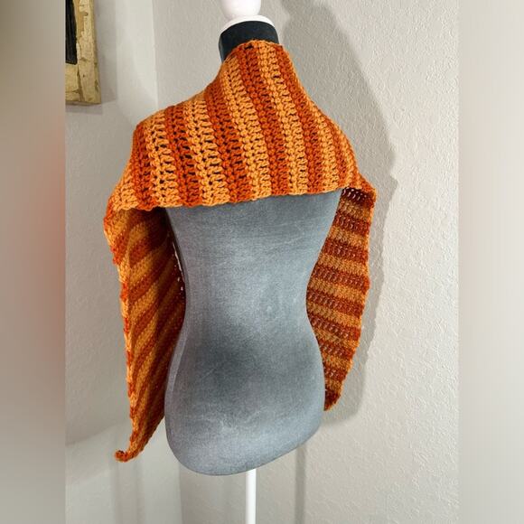 Handmade- Orange stripe - monochromatic crochet scarf- 68 in long - cottage - Picture 3 of 4
